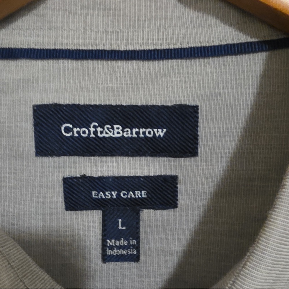Croft & Barrow Men's Dress Shirt L Regular Gray Button-Down Easy Care Pockets - Picture 2 of 7